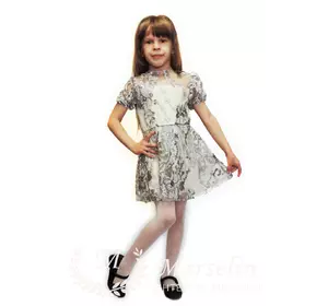 Платье нарядное детское вышивка 116-110, Серый