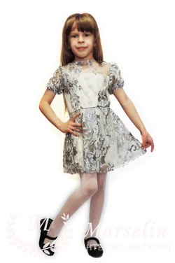 Платье нарядное детское вышивка 116-110, Серый