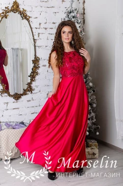 Женское праздничное платье в пол Шёлк L, Красный