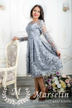 Женское роскошное платье с кружева M, Серебристый