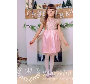 Детское золотистое платье витраж фатин 120-128, Розовый