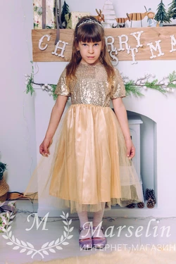Детское платье золото паетка 128-134, Золотистый