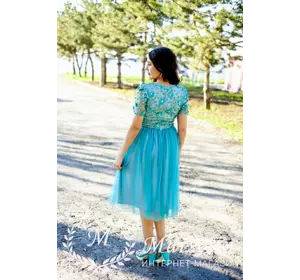 Женское нарядное платье 3D цветами с камнями S