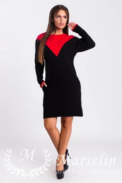 Женское теплое платье черное с красным