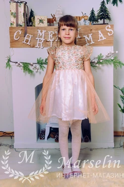 Детское золотистое платье витраж фатин 100-116, Белый