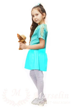 Комфортное повседневное детское платье 120-122, Бирюзовый