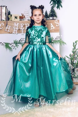 Шикарное платье для девочки в пол 128-138, Зеленый