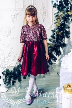 Детское шикарное нарядное платье с паеткой 110-116, Бордовый