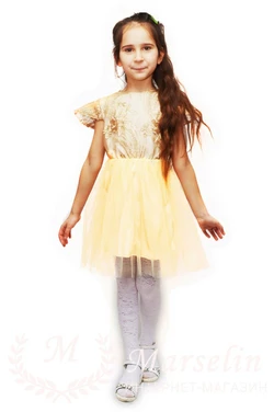 Детское кружевное платье с фатином 80-90, Золотистый