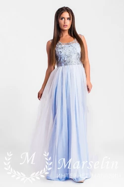 Женское красивое нарядное платье в пол M, Голубой