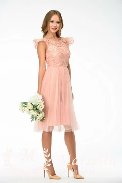 Женское кружевное платье с фатином без рукавов M, Розовый