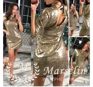 Женское эффектное клубное платье с паетки M, Золотистый