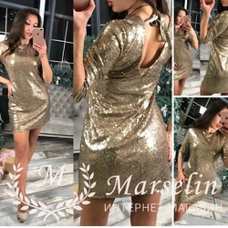 Женское эффектное клубное платье с паетки M, Золотистый