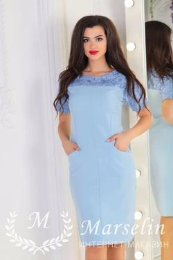 Женское удобное платье верх кружево M, Голубой