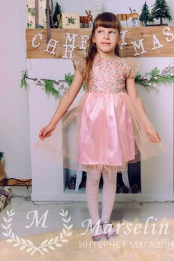 Детское золотистое платье витраж фатин 100-116, Розовый