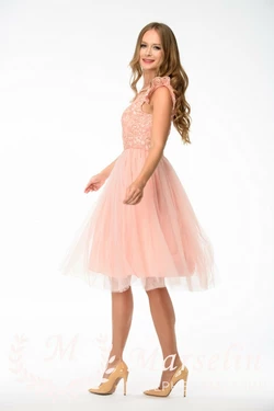 Женское кружевное платье с фатином без рукавов S, Розовый