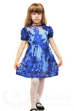 Платье нарядное детское вышивка 116-110, Электрик