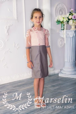 Детское платье эко-кожа 120-126, Коричневый