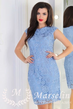 Обворожительное женское платье с обьемным кружевом L, Голубой