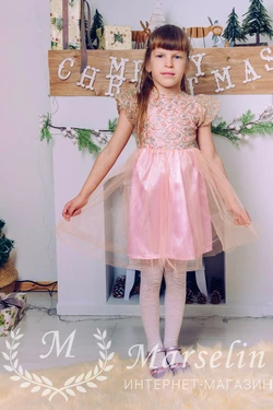 Детское золотистое платье витраж фатин 120-128, Розовый