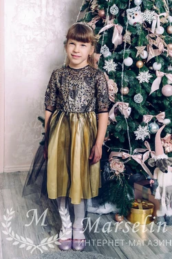 Детское шикарное нарядное платье с паеткой 128-134, Золотистый