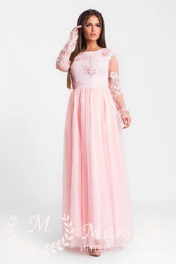 Женское обворожительное платье в пол 3D жемчуг S, Розовый