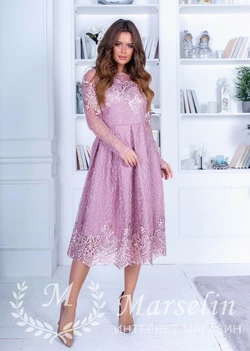 Нежное платье с кружевной юбкой L, Розовый