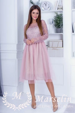 Воздушное красивое платье с фатоном L, Розовый