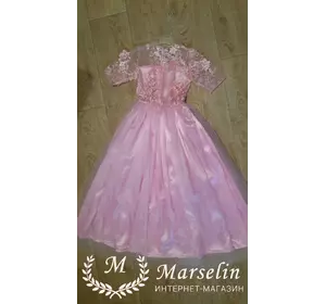 Детское платье в пол нарядное пышное с 3Д цветами жемчугом 116-120
